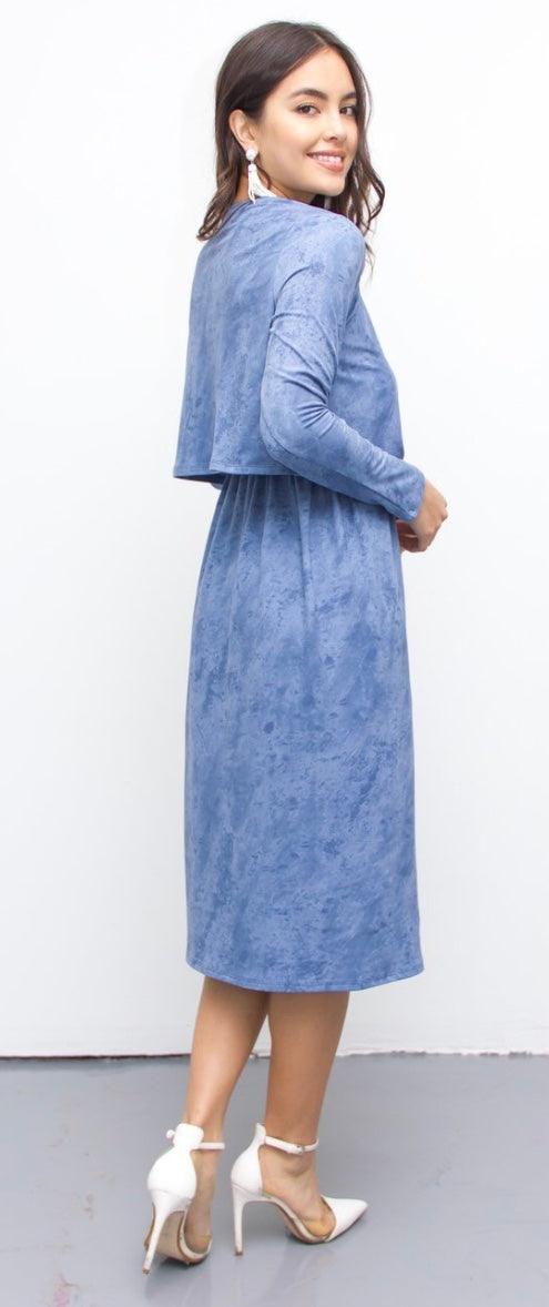 Baby blue suede dress best sale