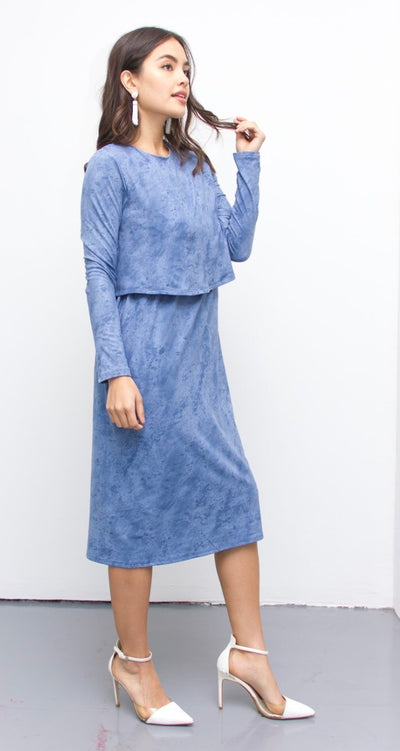 Baby blue suede dress best sale