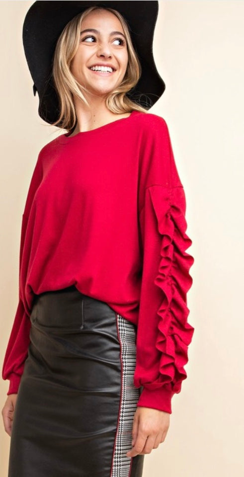 Ruffle Sleeve Knit Top