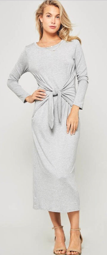 Waist Tie Midi Dress (Grey)