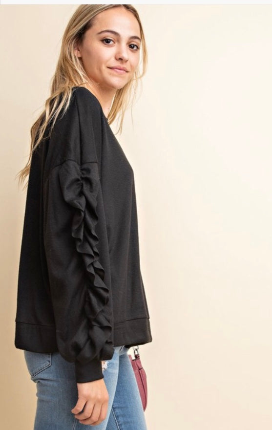 Ruffle Sleeve Knit Top