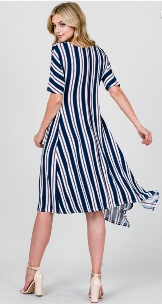 Drape Front Stripe Dress