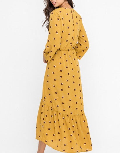 Midi Dress with Sash Tie at the Waist (Mustard)