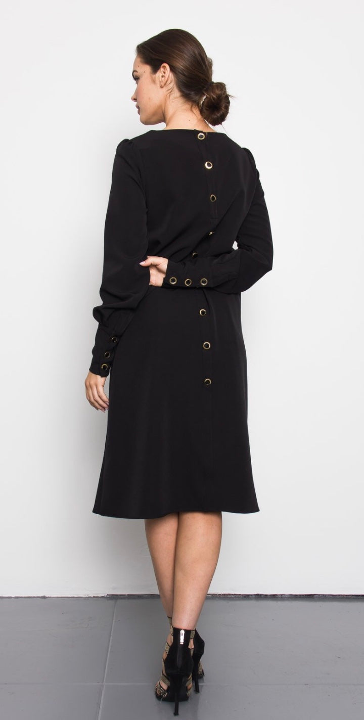 Black Dress with Gold Buttons - Atarie Style Consulting Black Dress with Gold Buttons - Atarie Style Consulting
