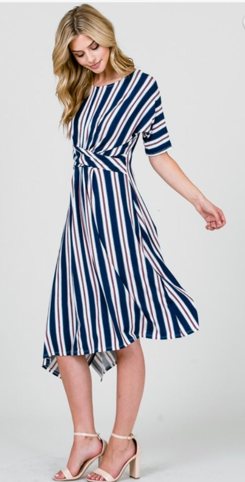 Drape Front Stripe Dress