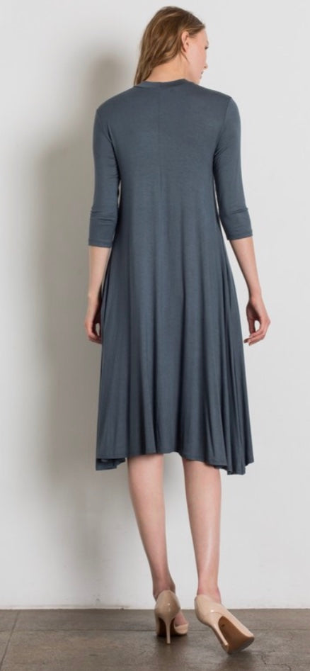 Mock Neck 3/4 Sleeve Midi Dress