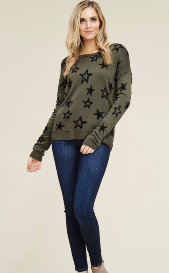 Olive and Black Star Top