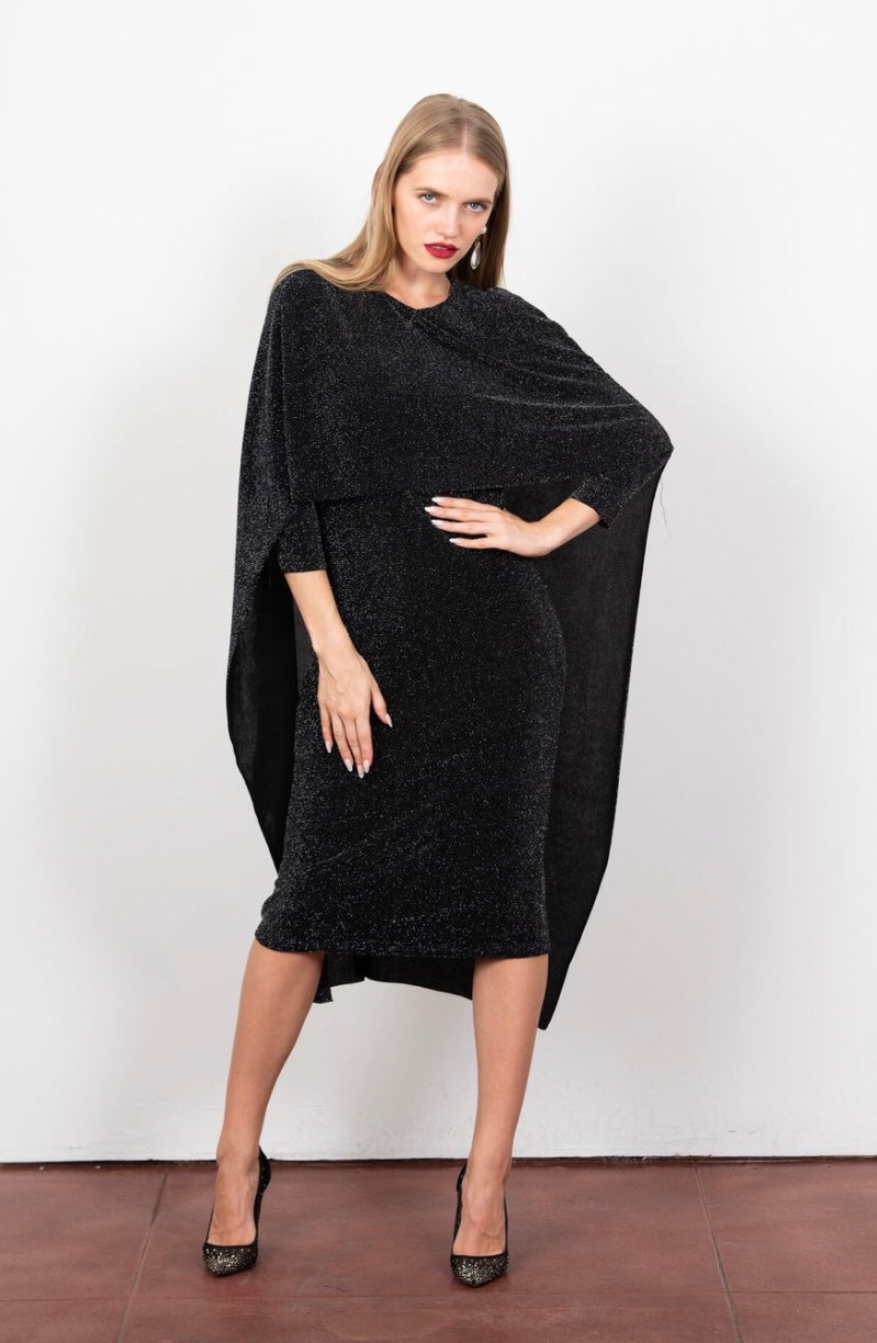 Metallic Cape Dress