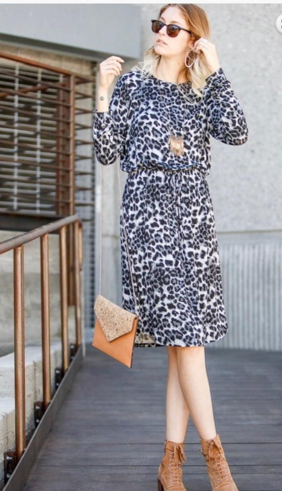 Leopard Print Dress with Waist Tie