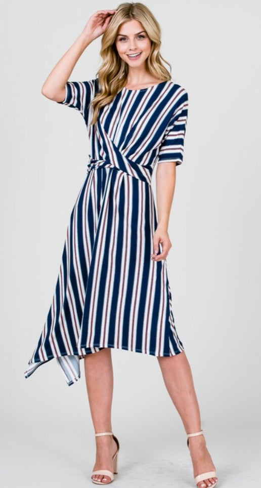 Drape Front Stripe Dress