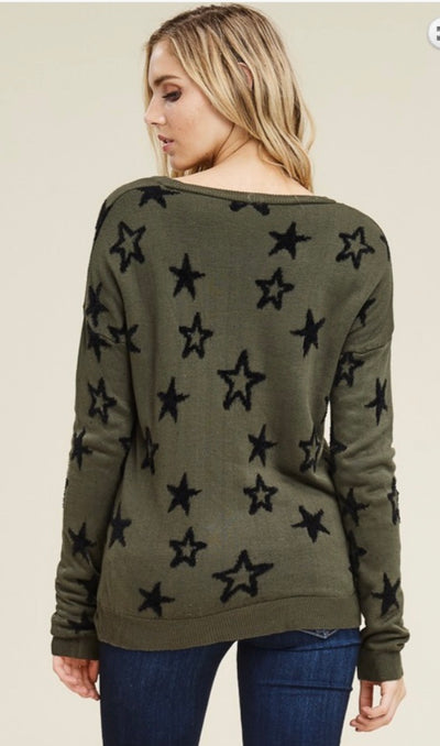 Olive and Black Star Top